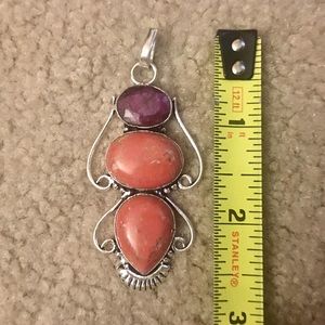 NIB Ruby & Coral Sterling Silver gemstone Pendant
